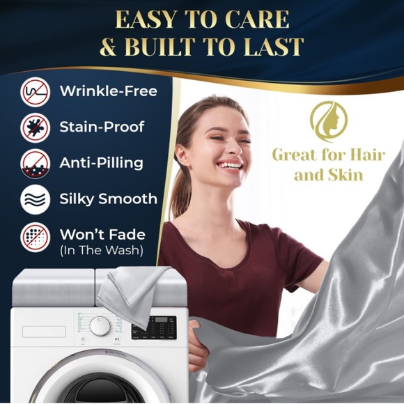 King Size 4 Pieces Grey Silky Satin Polyester Sheet Set - Picture 4 of 5